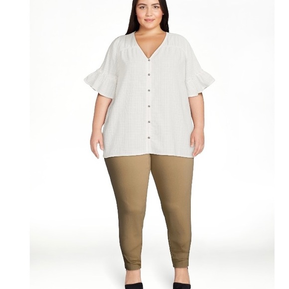 Terra & Sky Women's Plus Size V-Neck Shirred Short Sleeve Top Size 4X (28W-30W) - Picture 2 of 14